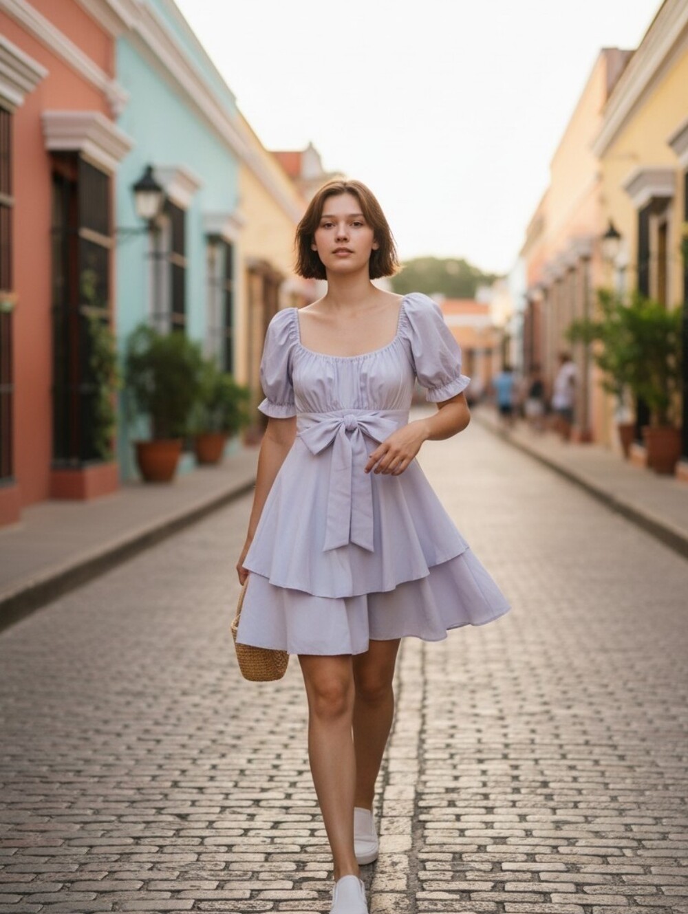 Short light blue dress with puff sleeves from the brand SHEIN. Size S